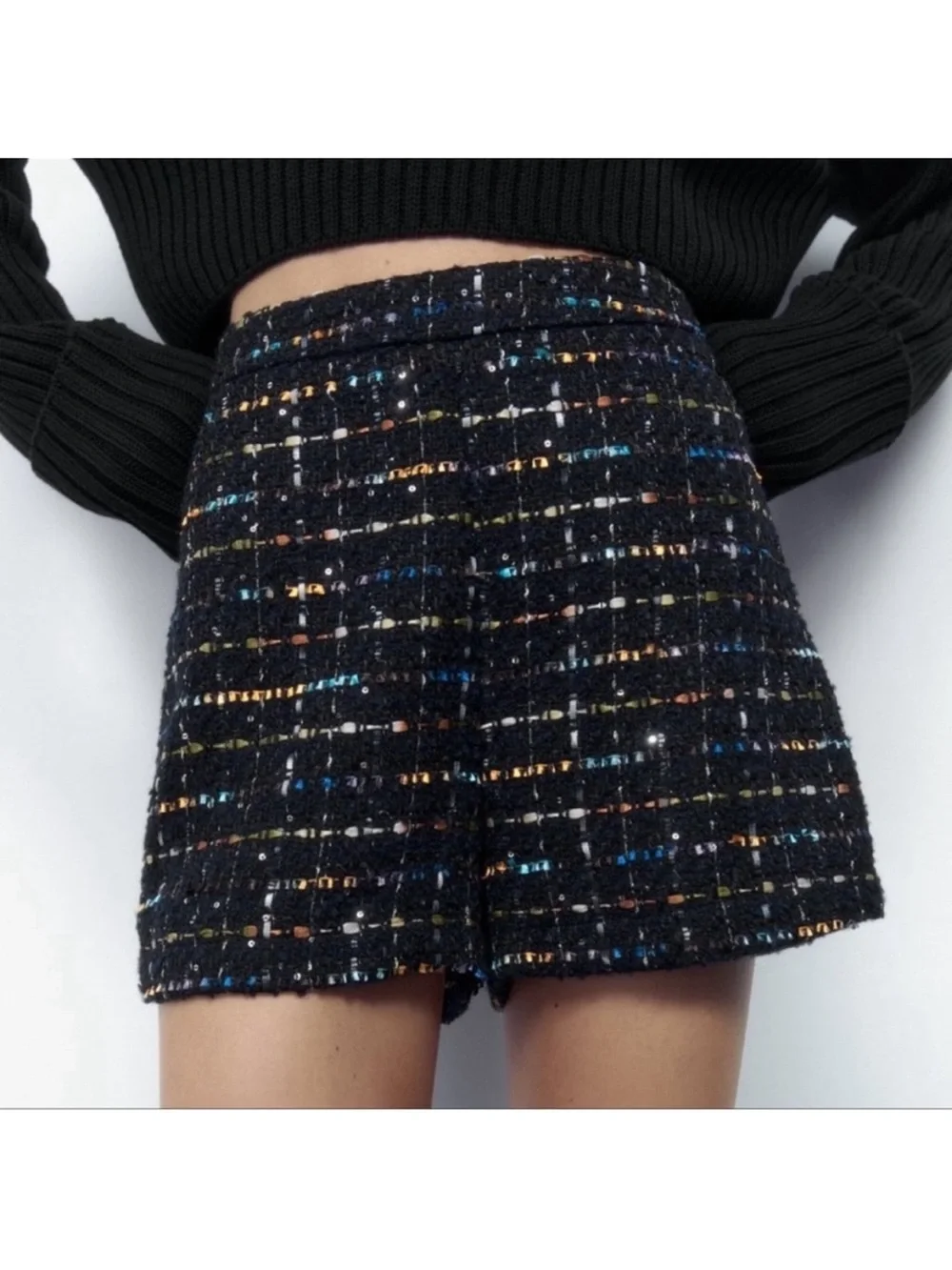 ZARA 2 PIECES MATCHING  SET DOUBLE BREASTED TWEED BLAZER AND SHORTS